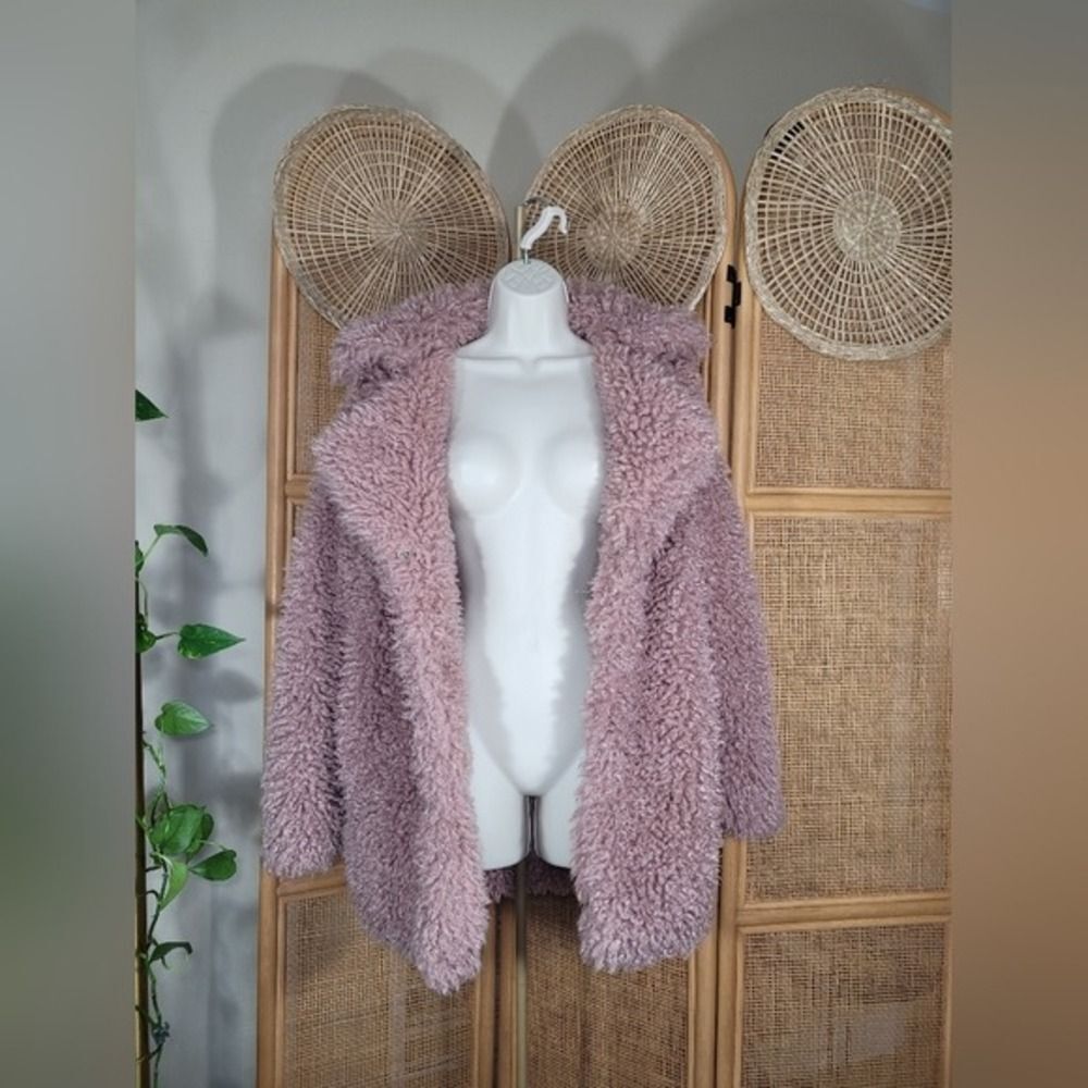 Teddy Faux sheep fur Coat Women S/M Pink Shaggy Jacket - Picture 3 of 16